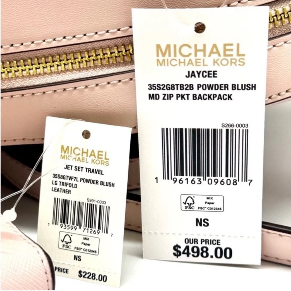 Michael Kors Jaycee Medium Logo Backpack & Matching Trifold Wallet Powder Blush - Picture 13 of 13